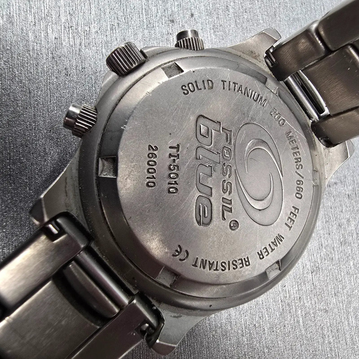 Fossil Dive Watch Men 40mm Gray Dial Titanium Chronograph Round TI-5010 NewBat 110