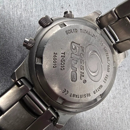 Fossil Dive Watch Men 40mm Gray Dial Titanium Chronograph Round TI-5010 NewBat 110