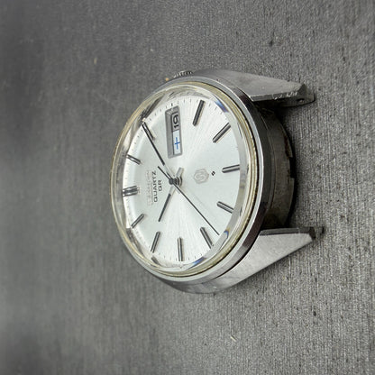 Seiko QR Watch Men 37mm Silver Dial Silver Tone Daydate Round 3863-7001 PARTS FG3