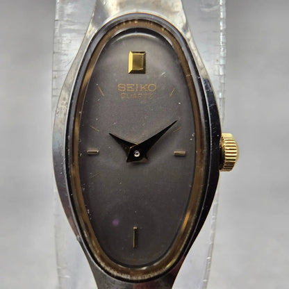 Seiko Watch Women 12mm Gray Dial Two Tone Oval 1E20-5719 New Battery Vintage AB1
