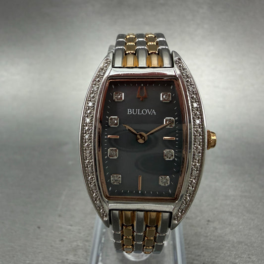 Bulova Tank Watch Women 24mm MOP Dial Two Tone Diamond Bezel 98R232 New Battery0