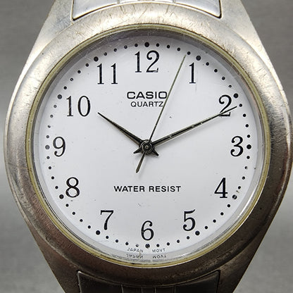 Casio Watch Men 36mm White Dial Silver Tone Round MTP1129 New Battery1