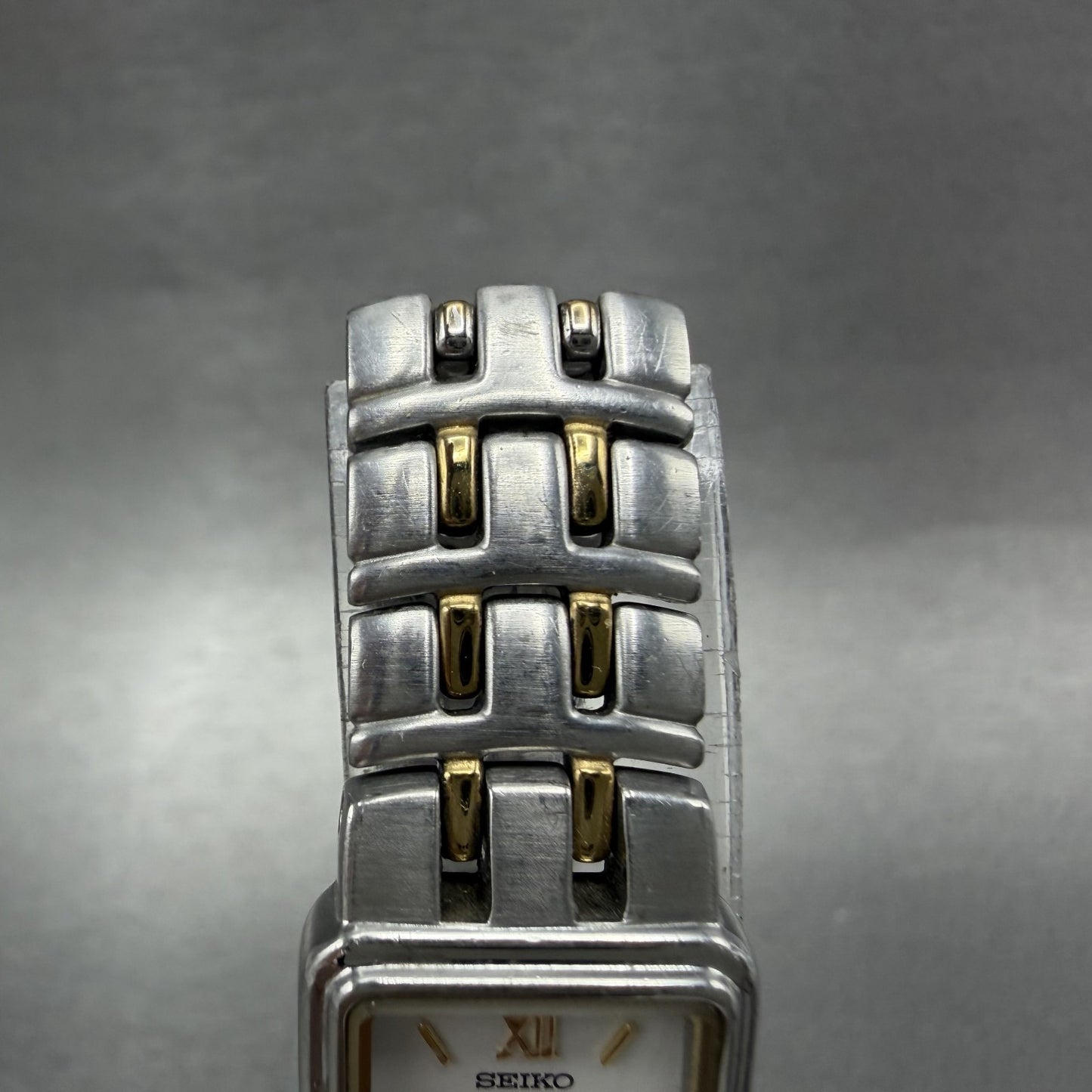 Seiko Tank Watch Women 16mm White Dial Two Tone Rectangle 1N015D60 New Battery4