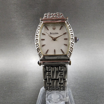 Bulova Watch Women 22mm MOP Dial Stainless Steel Tonneau 96R39 New Battery5