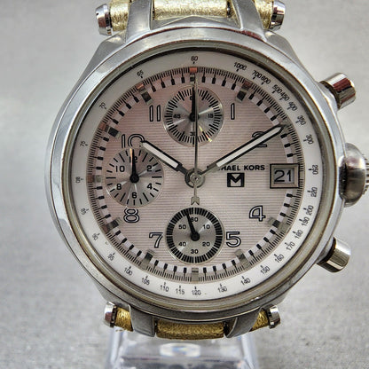 Michael Kors Chronograph Watch Women 36mm White Dial Silver Tone date New Batt1