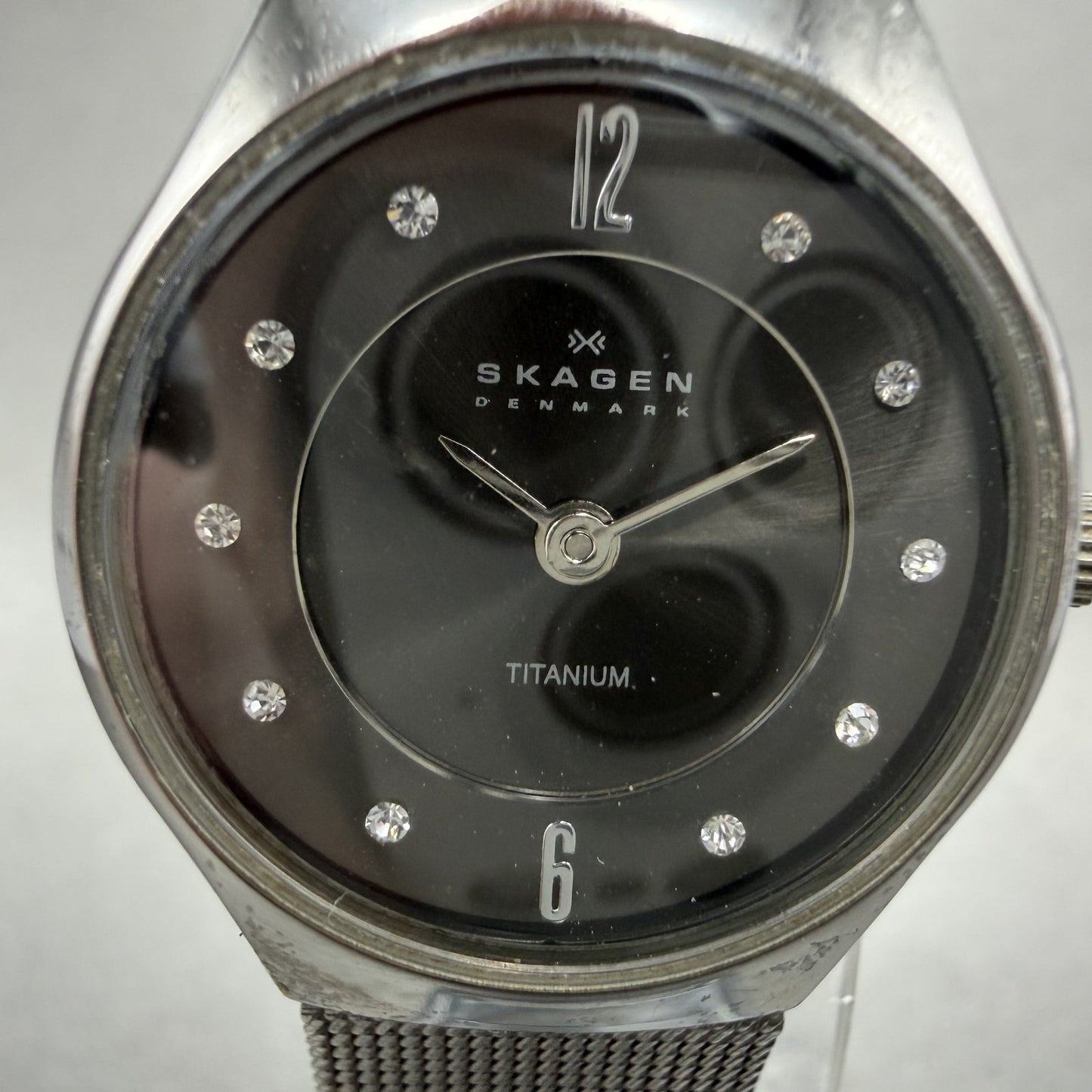Skagen Watch Women 24mm Gray Dial Titanium Round Mesh Band 233XSTTM New Battery1