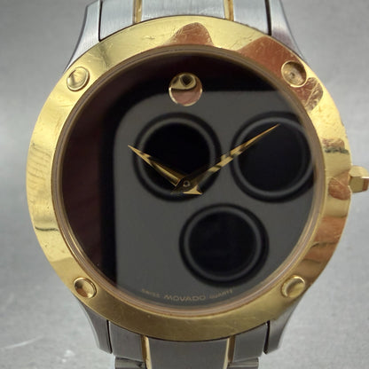 Movado Museum watch Men 35mm Black Dial Two Tone Round 85-G1-885 New Battery1