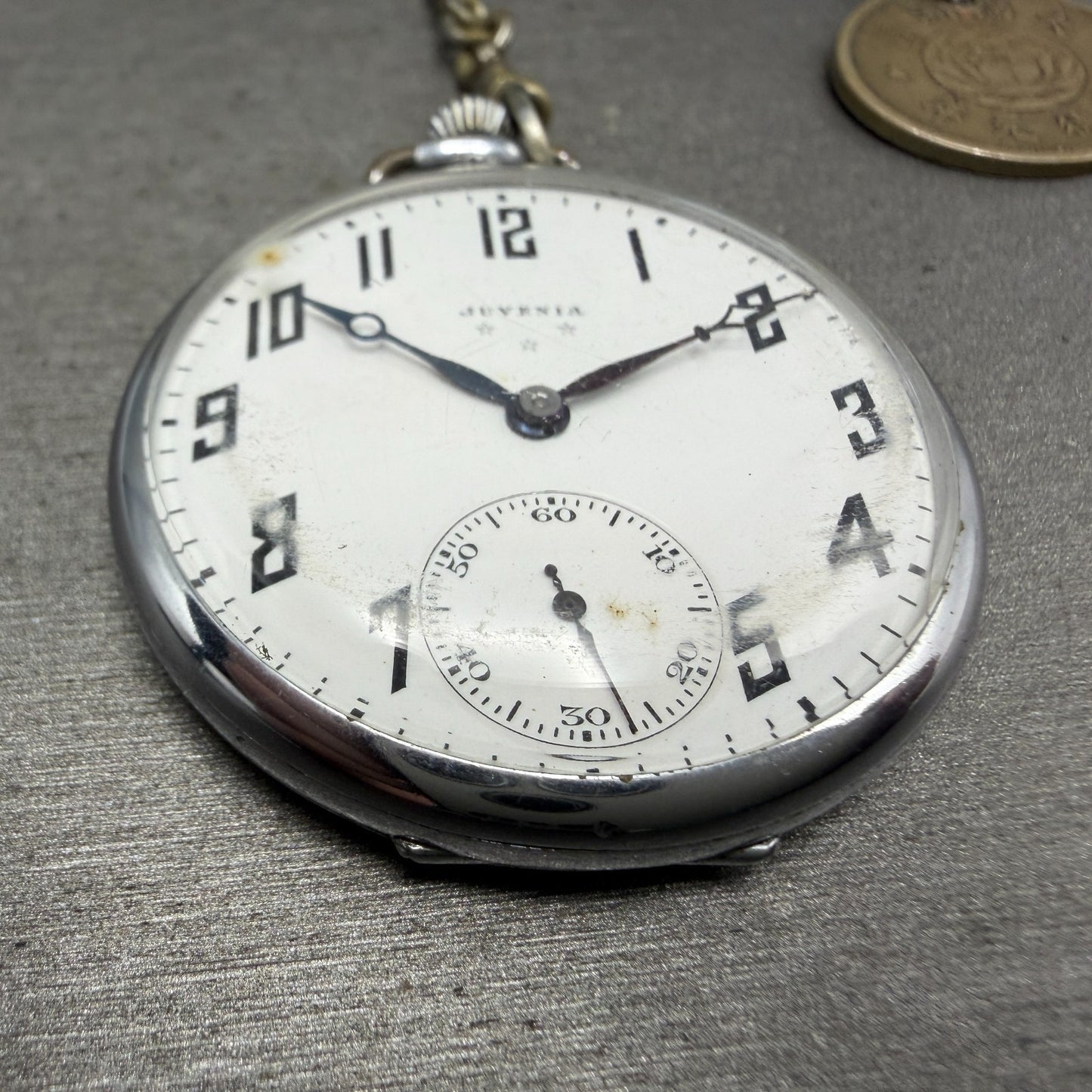 Juvenia Pocket Watch 42mm White Dial Silver TOne PARTS3