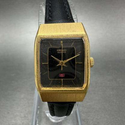 Seiko Tank Watch Women 18mm Black Dial Gold Tone Rectangle 2B21-5020 New Batt J70
