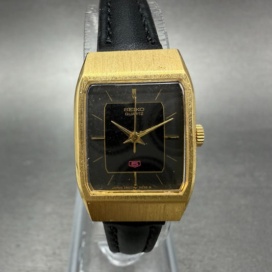 Seiko Tank Watch Women 18mm Black Dial Gold Tone Rectangle 2B21-5020 New Batt J70