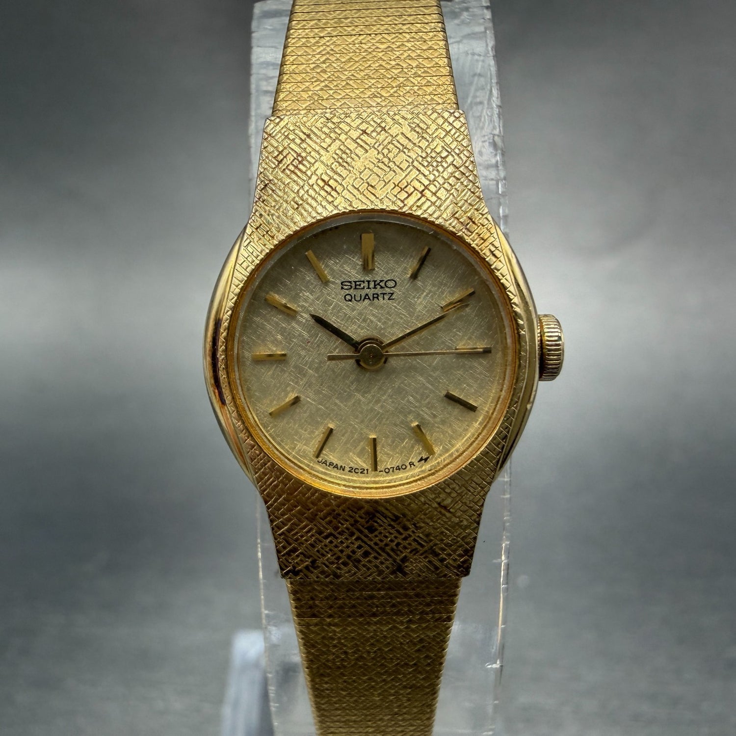 Seiko Watch Women 17mm Champagne Dial Gold Tone Round 2C21-0160 New Battery VTG0
