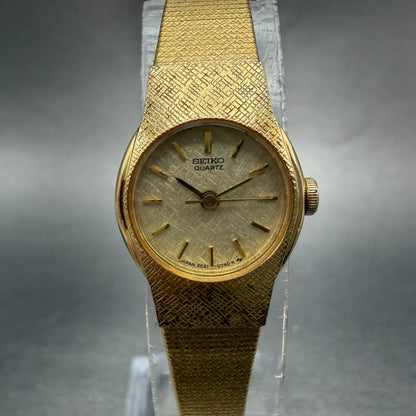 Seiko Watch Women 17mm Champagne Dial Gold Tone Round 2C21-0160 New Battery VTG0