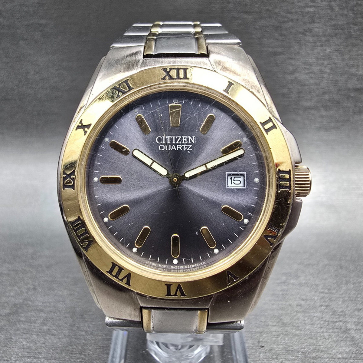 Citizen Watch Men 37mm Gray Dial Two Tone Date Round 2610-S99262 New Battery0