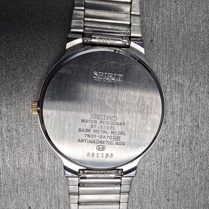 Seiko Spirit Watch Men 33mm Champagne Dial Two Tone Round 7N01-6A70 New Battery10