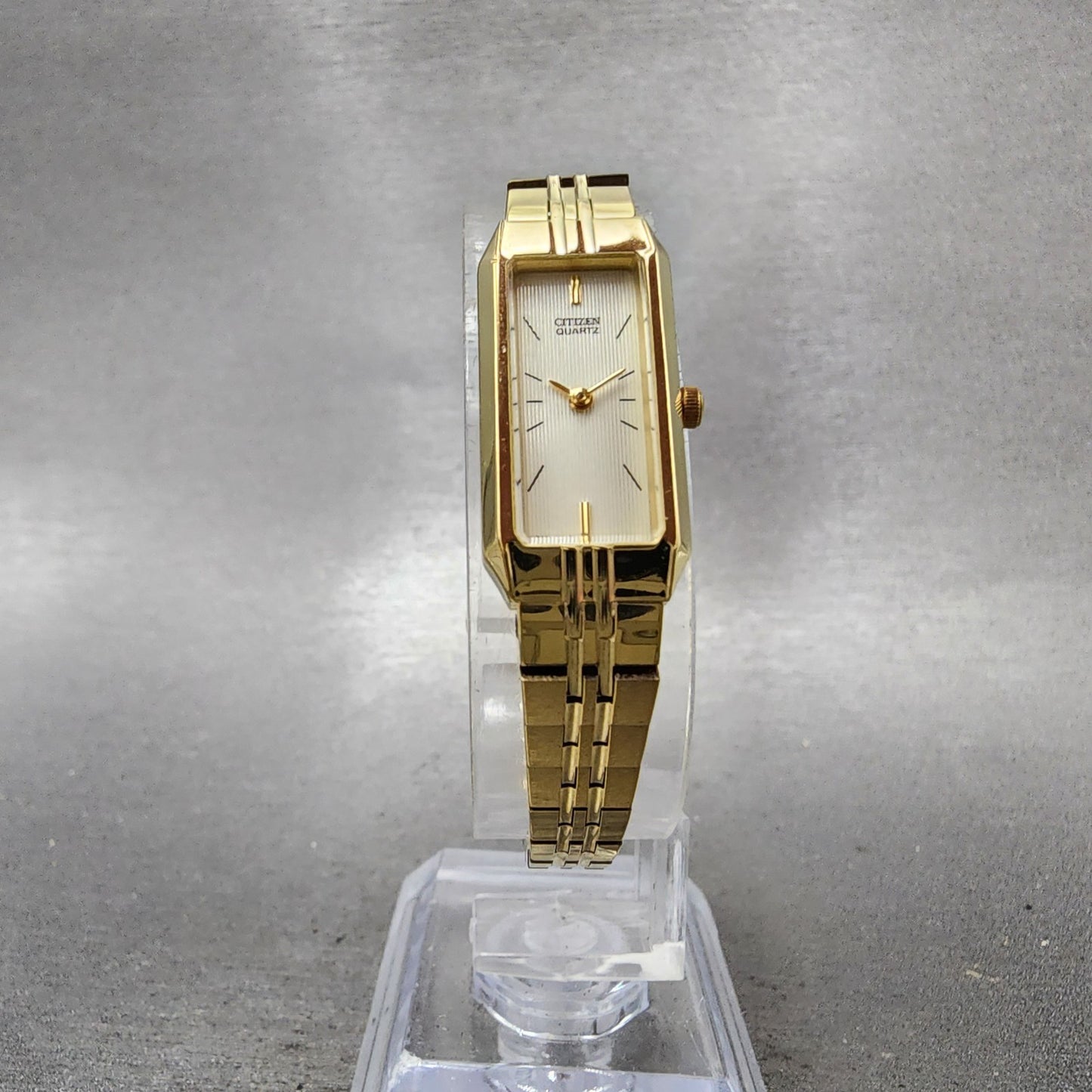 Citizen CQ Tank Watch Women 13mm Champagne Dial Gold Tone Rectangle New BatteryA5