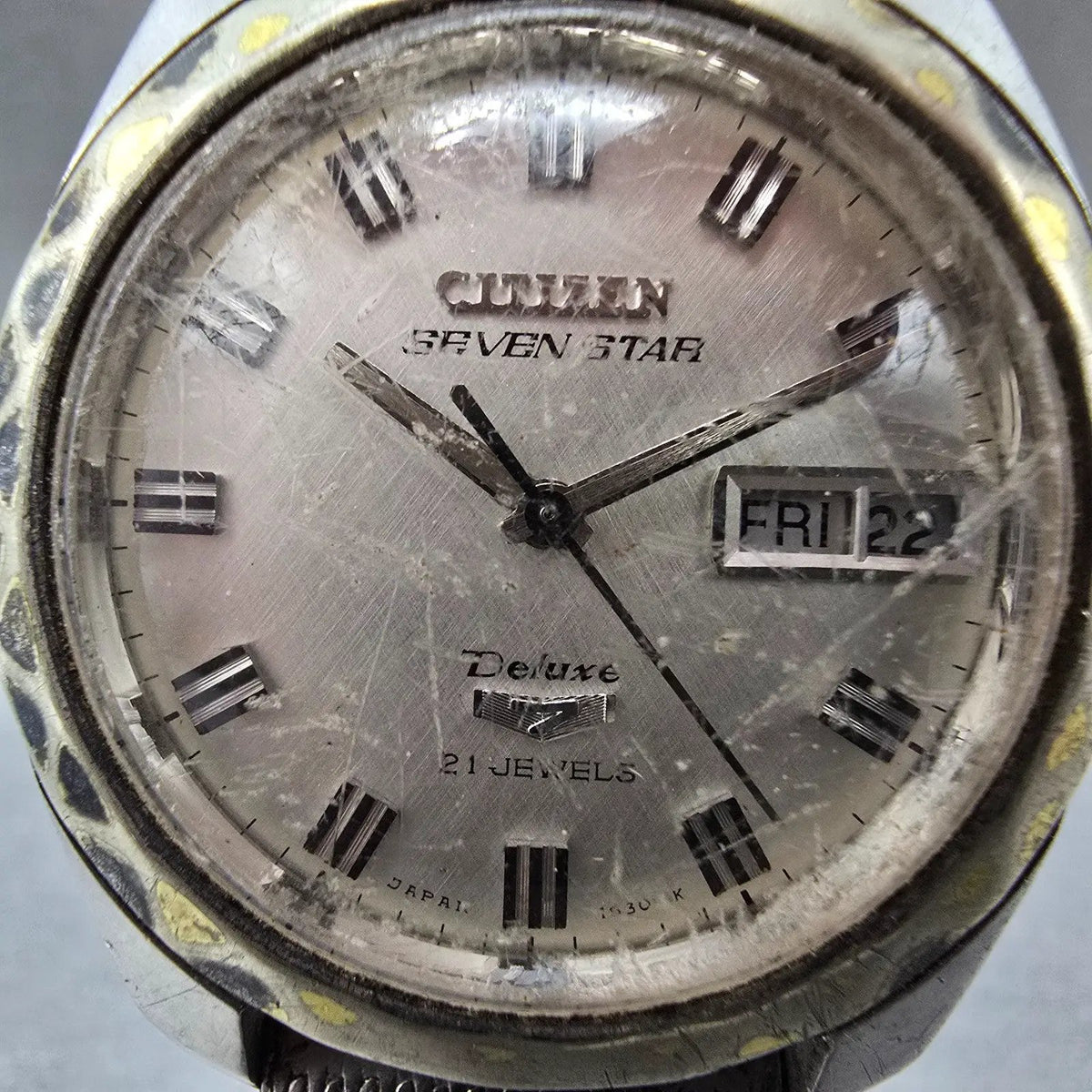 Citizen Seven Star Deluxe Watch Men 36mm Silver Dial Silver Daydate Round Runs1