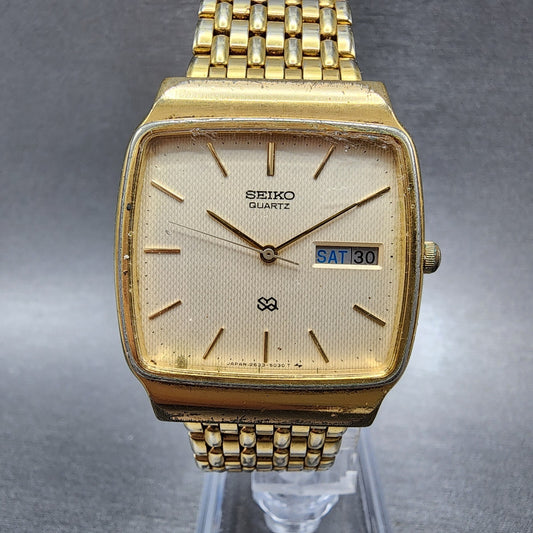 Seiko SQ Watch Men 32mm Cream Dial Gold Tone Daydate Rectangle 2633-5030 PARTS