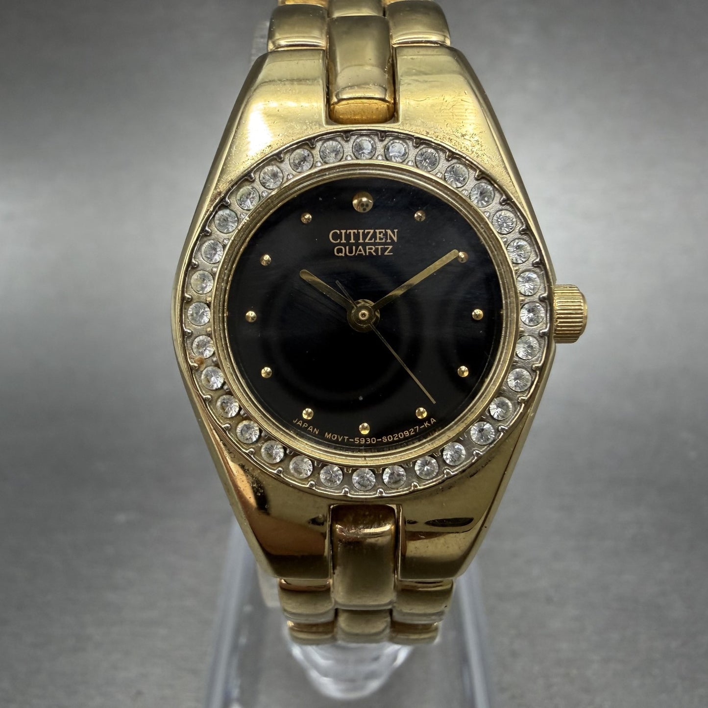 Citizen Watch Women 23mm Black Dial Gold Tone Round 5930-S98993 New Battery ABC0