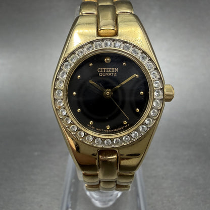 Citizen Watch Women 23mm Black Dial Gold Tone Round 5930-S98993 New Battery ABC0