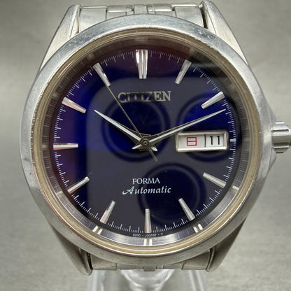 Citizen Forma Automatic Watch Men 37mm Blue dial Silver Tone Daydate READ!! Runs0