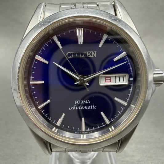Citizen Forma Automatic Watch Men 37mm Blue dial Silver Tone Daydate READ!! Runs0