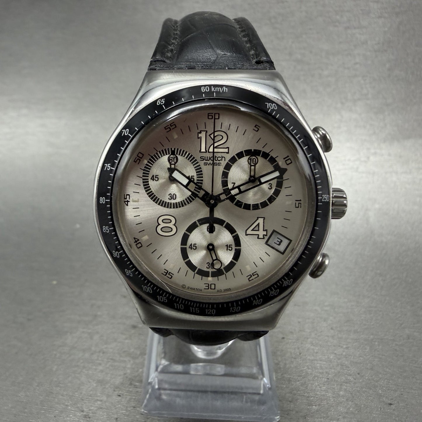 Swatch Irony Chrono Get in the Game Watch Men 40mm Silver Dial Steel Date YCS4500