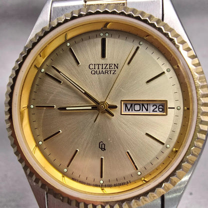 Citizen CQ Watch Men 35mm Champagne Dial Two Tone Daydate 6100-R00405 New Batt1