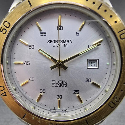 Elgin Sportsman Dive Watch Men 38mm Silver Dial Two Tone Date Round New Battery1