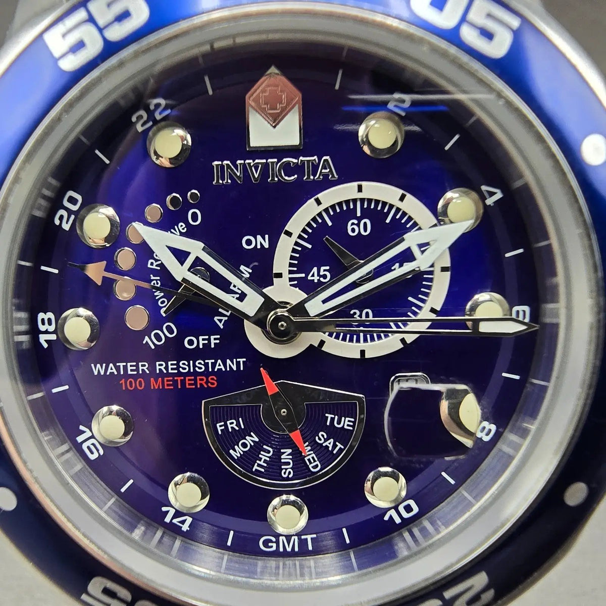 Invicta Pro Diver GMT Watch Men 48mm Blue Dial Steel Daydate Alarm 6087 NewBat3