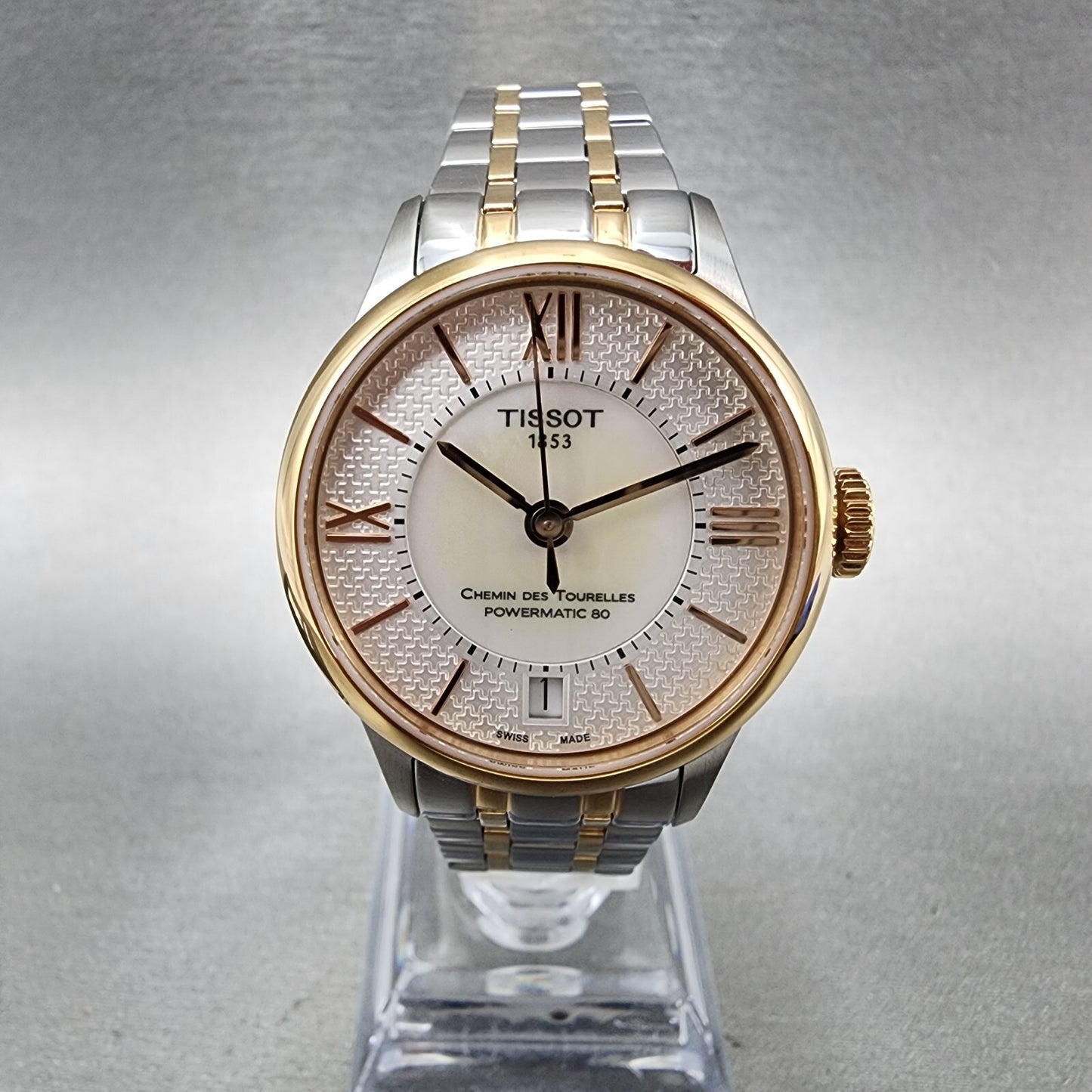 Tissot Chemin Des Tourelles Powermatic 80 Watch Women 32mm MOP Dial Two Tone0