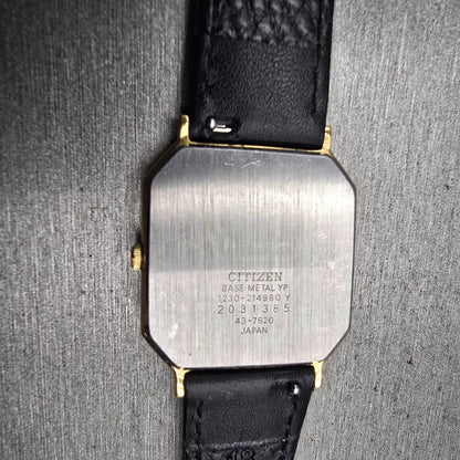 Citizen CQ Watch Men 30mm Black Dial Gold Tone Rectangle 1230-214960 New Battery10