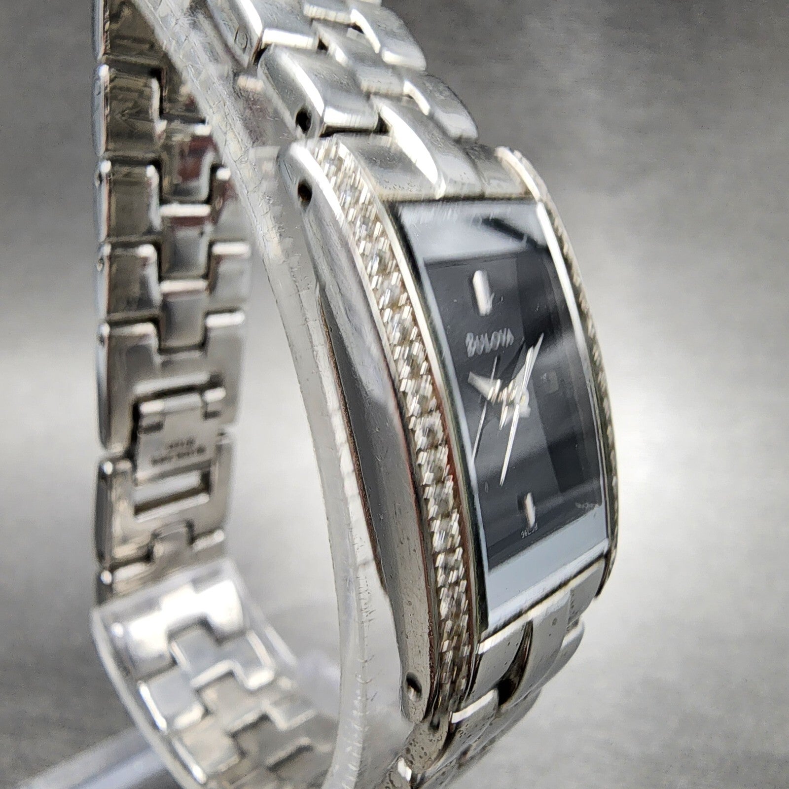 Bulova Tank Watch Women 18mm Black Dial Steel Crystals Rectangle New Battery3