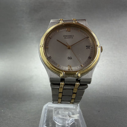Seiko SQ Watch Men 33mm Silver Dial Two Tone Date Round 5Y22-7A09 New Battery5
