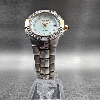 Seiko Coutura Watch Women 26mm MOP Dial Two Tone Date Diamond 7N82-0CG0 NewBat p5