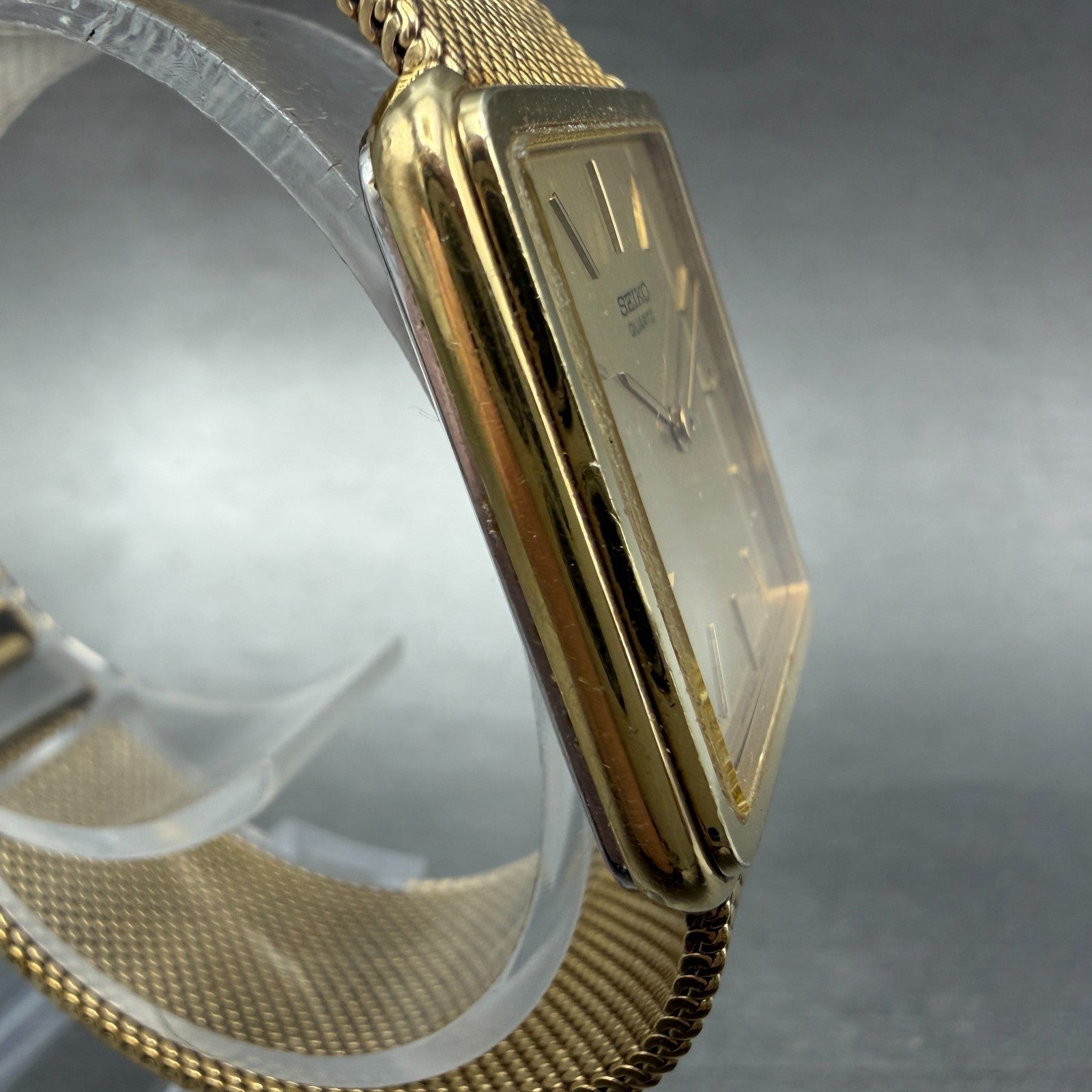 Seiko Tank Watch Men 26mm Champagne Dial Gold Tone Vintage 6020-5039 New Battery3