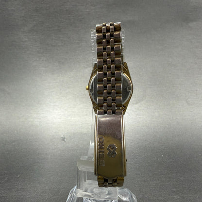Seiko SQ Watch Women 24mm Black Dial Gold Tone Daydate 3E23-0A69 New Battery ABF7