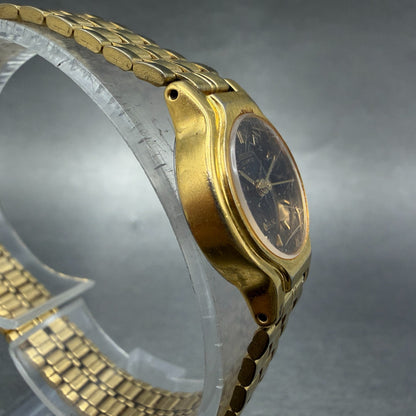 Seiko SX Watch Women 19mm Black Dial Gold Tone Round V401-0091 New Battery HE63