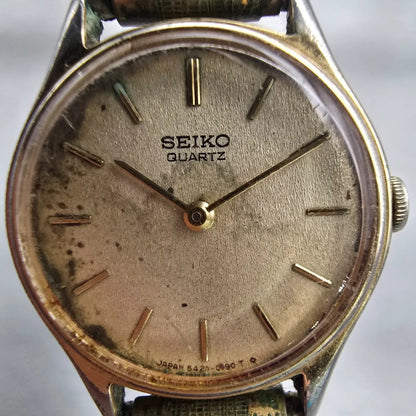 Seiko Watch Women 22mm Champagne Dial Gold Tone Round 5420-0049 New Battery VTG1