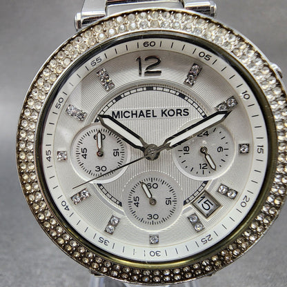 Michael kors Parker Chronograph Watch Women 39mm White Dial Steel Date New Batt1