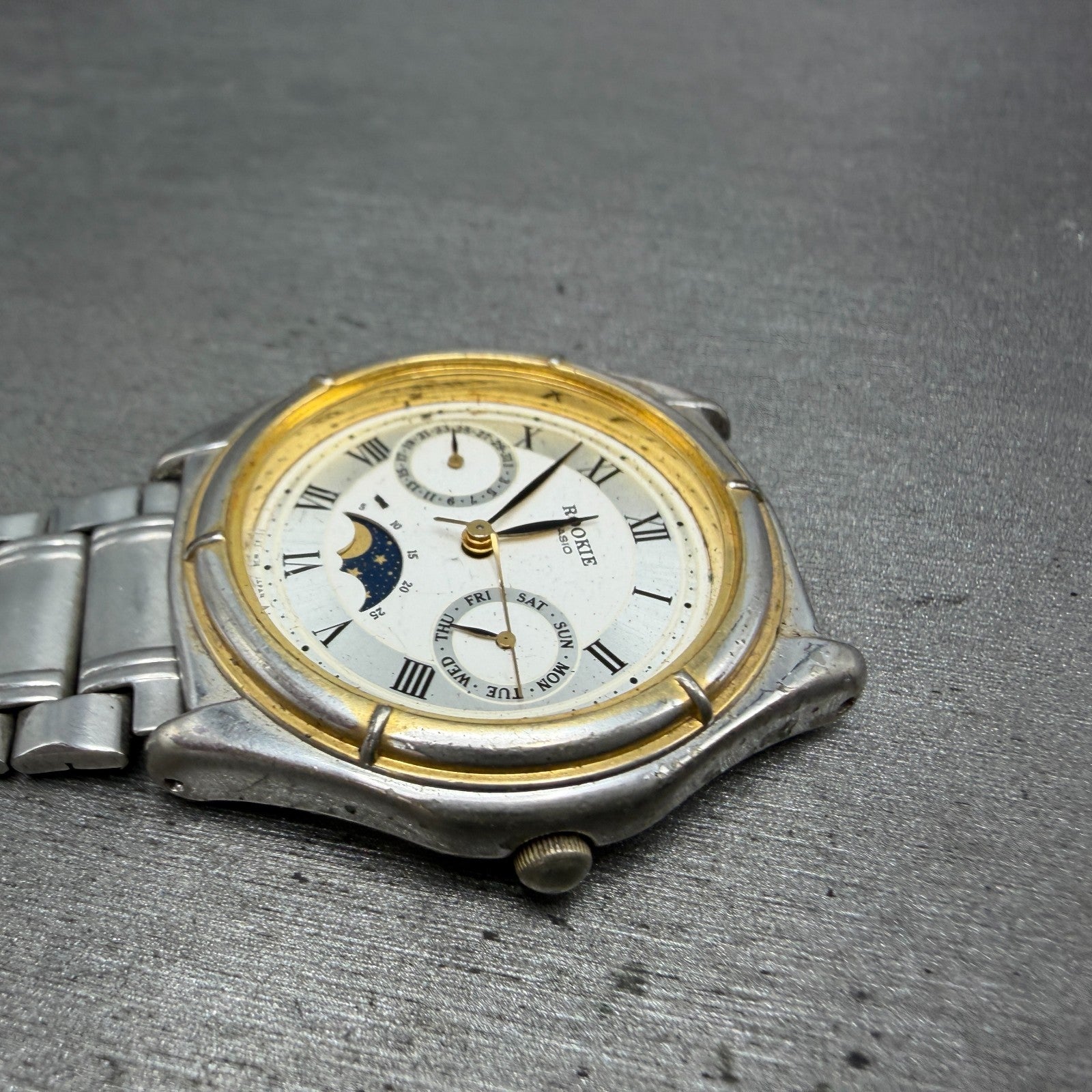 Caasio Rookie Moonphase Watch Men 34mm White Dial Silver Tone RKM-951 PARTS5