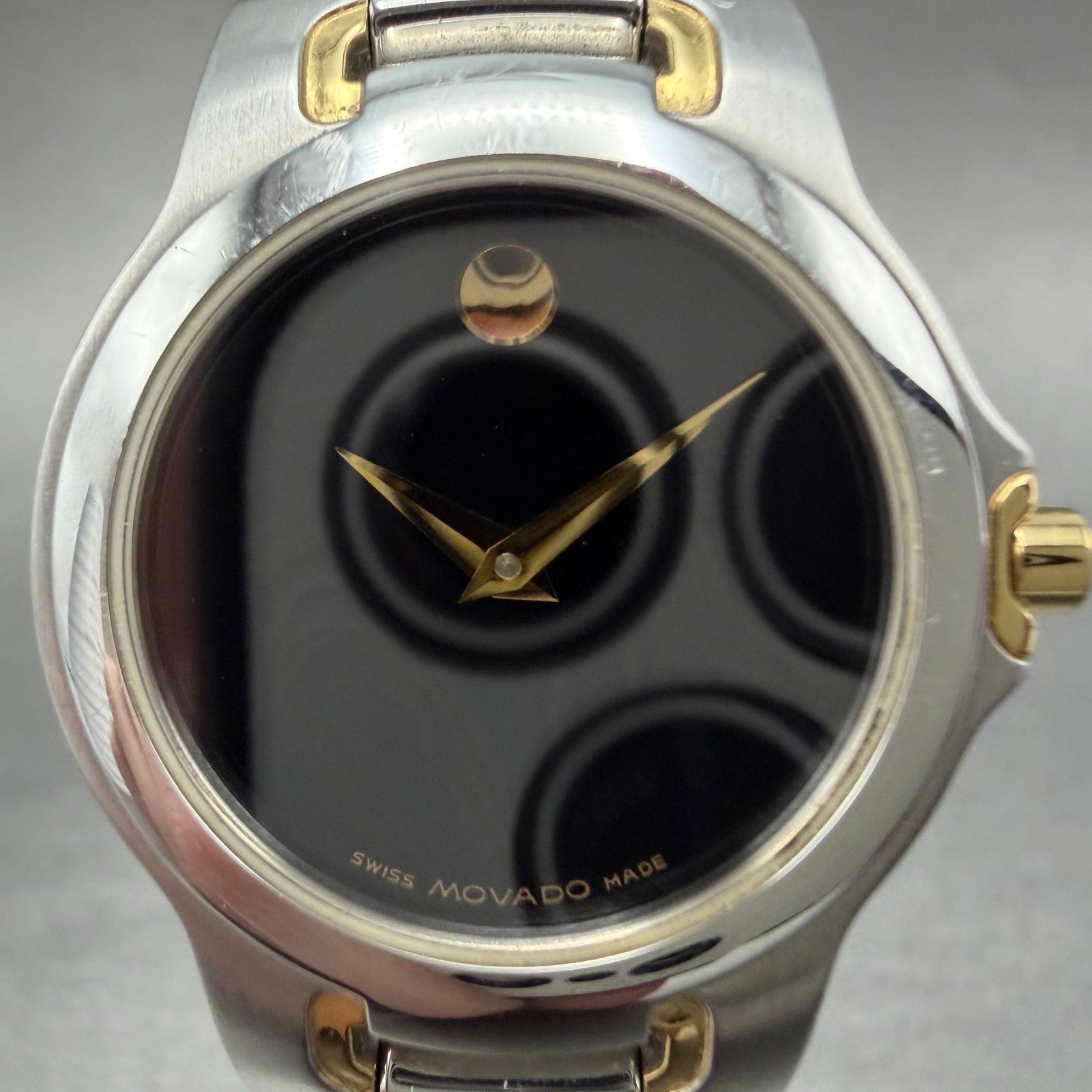 Movado Meza Watch Women 26mm Black Dial Two Tone Round 81 A1 1851 New Battery1