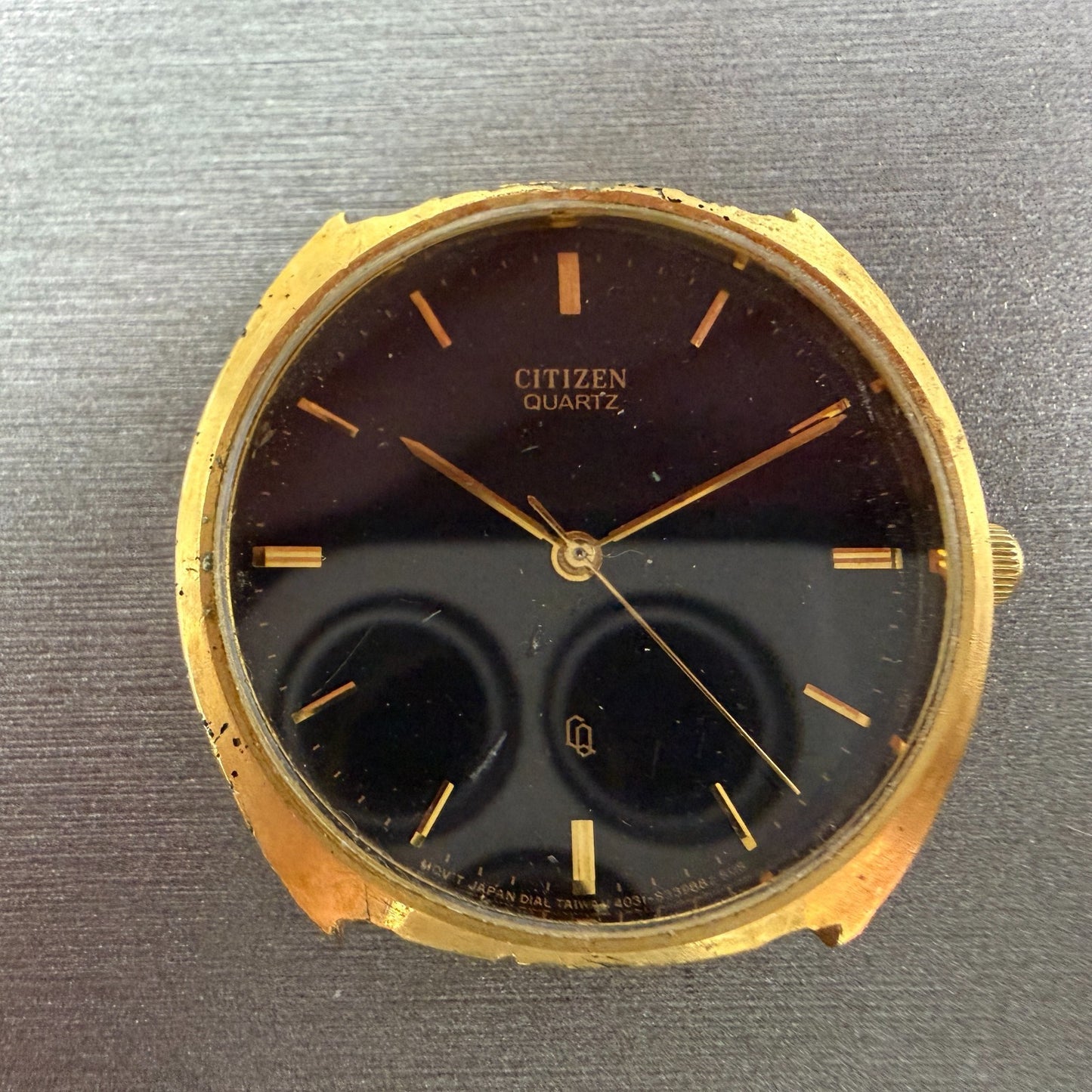 Citizen CQ Watch 32mm Black Dial Gold Tone Round PARTS!! 4031-S05448 New Battery1