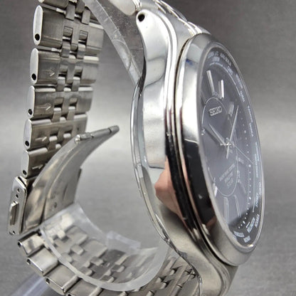 Seiko World Time Solar Watch Men 39mm Black Dial SteelAtomic 7B25-0AG0 READ!!!!!5