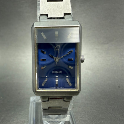 Citizen XC Tank Watch Men 19mm Blue Dial Silver Tone Rectangle 5930-H07855 Runs0