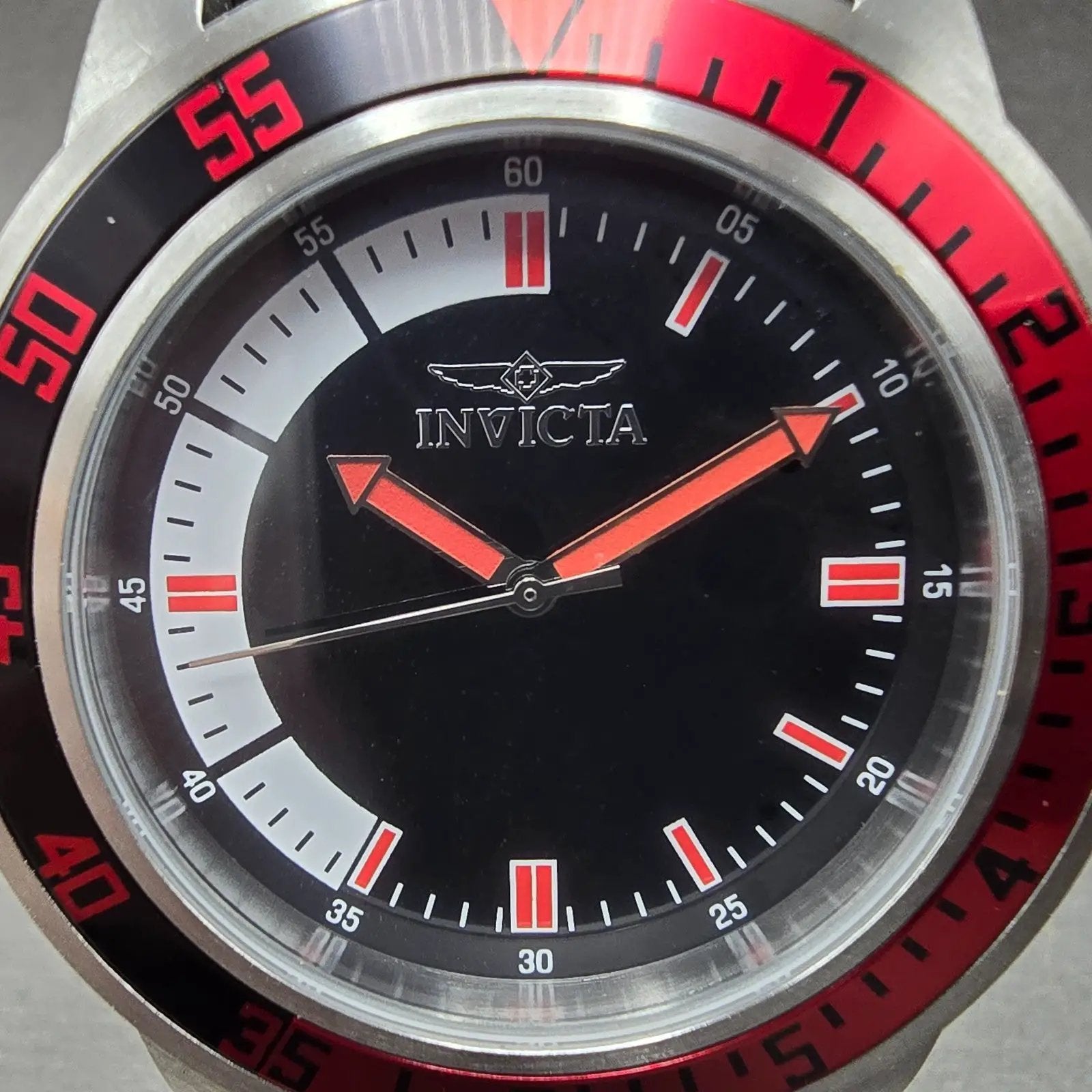 Invicta Specialty Watch Men 45mm Black Dial Silver Tone Red 12845 New Battery BK1