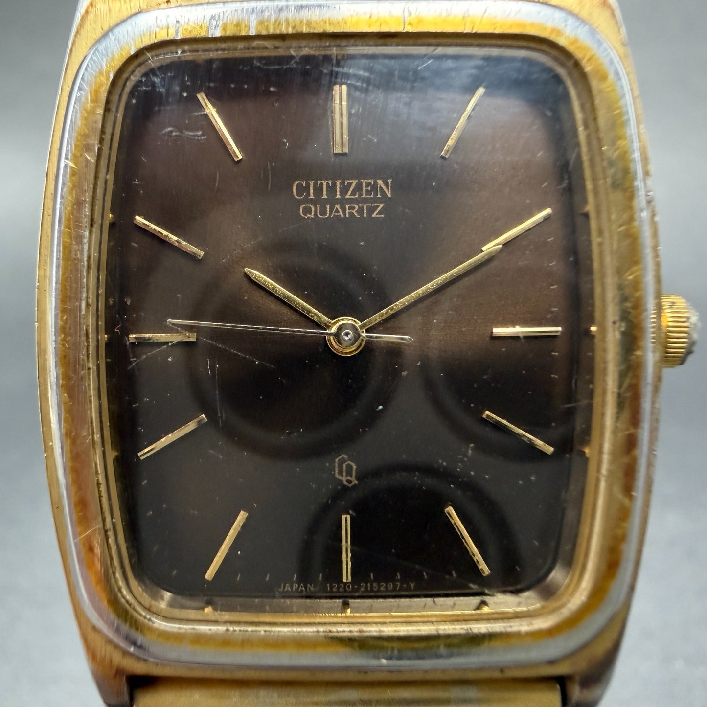Citizen CQ Tank Watch Men 28mm Brown Dial Gold Tone Rectangle 4-213734 Newbat1