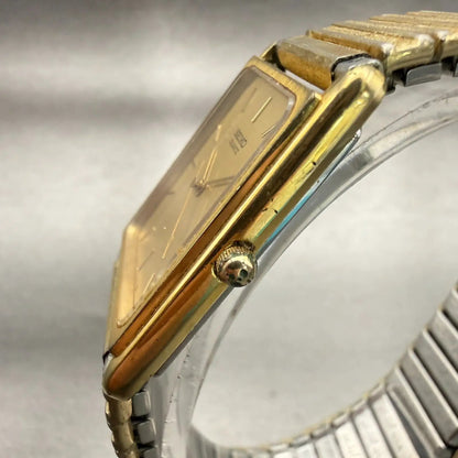 Seiko Watch Men 25mm Gold Dial Gold Tone Rectangle 9021-5009 New Battery Vintage2