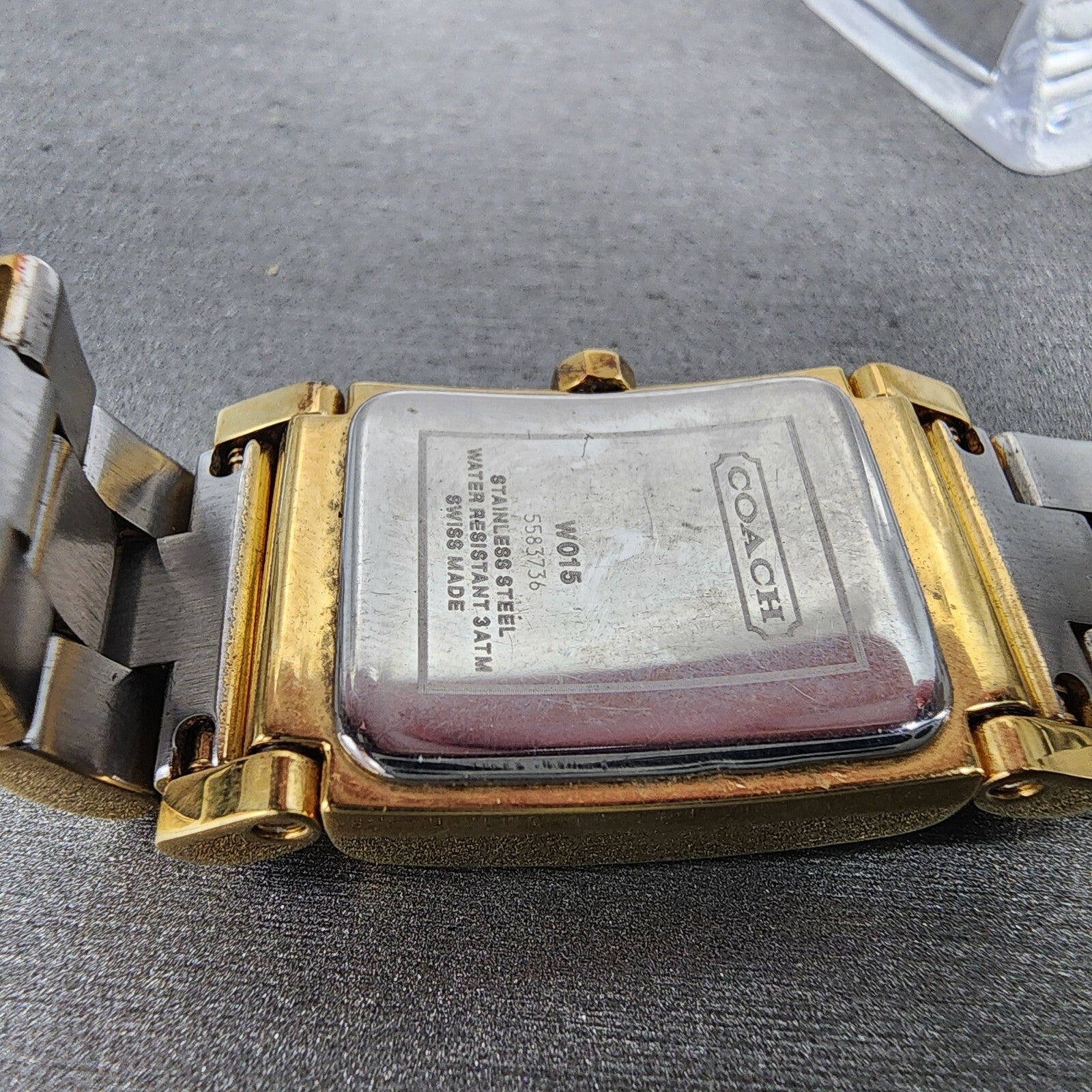 Coach Tank Watch Women 20mm White Dial Gold Tone Rectangle W015 New Battery9