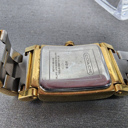 Coach Tank Watch Women 20mm White Dial Gold Tone Rectangle W015 New Battery9