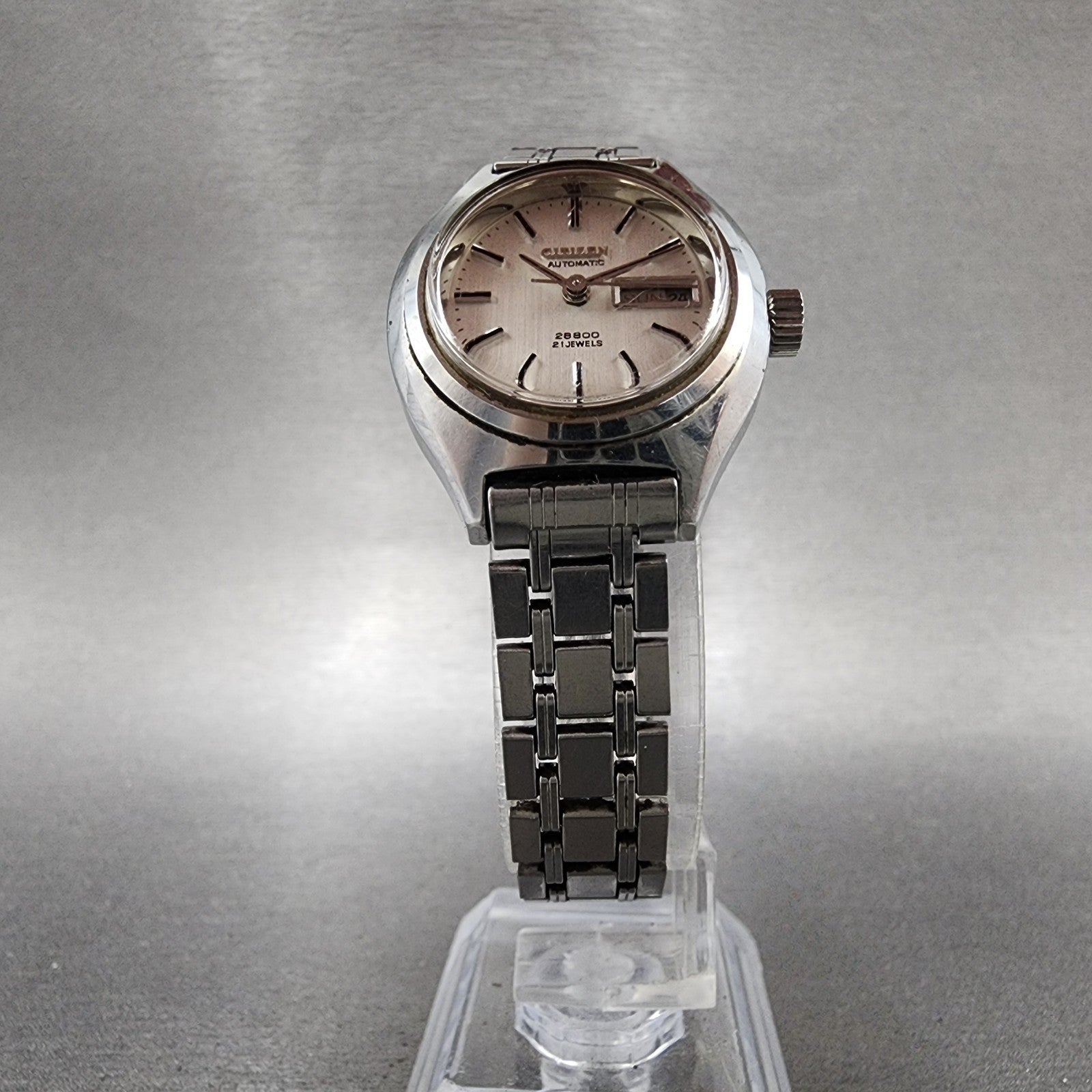 Citizen Automatic Watch Women White Dial Silver Tone Daydate Round Runs 66005